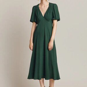 Ghost London Enya Crepe Midi Dress | Forest Green | Size S